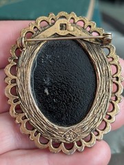 Damascene VTG Astrology Pin Jewelry Taurus Bull Cameo Brooch Animal Art
