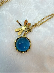 Gold Chain Minimalist witchy boho Blue glass crystal dragonfly Pendant Necklace