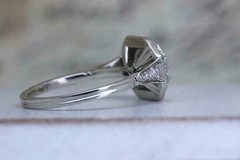 Art Deco Emerald Cut Lab Created Diamond Engagement 14K White Gold Finish Ring