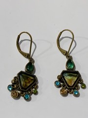 Cookie Lee Vintage Rhinestone Bronze Multicolored Signed Earrings & Necklace Set