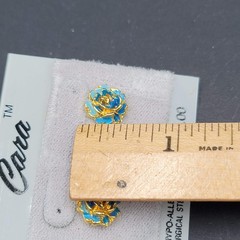 Vintage Cara Blue Enamel Flower Studs Pierced Earrings New Old Stock NOS 3/8″