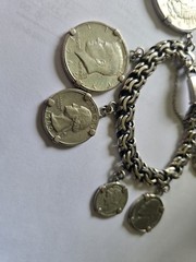 VTG Castelan Sterling Silver Coin Bracelet Taxco Mexico 1950s-1970s Large Rare!