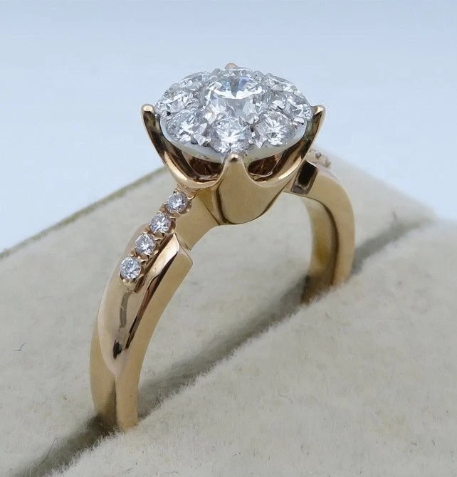 Halo Style 0.80CT Round Shape White Moissanite & 10K Yellow Gold Women’s Finish