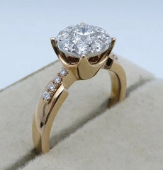 Halo Style 0.80CT Round Shape White Moissanite & 10K Yellow Gold Women’s Finish