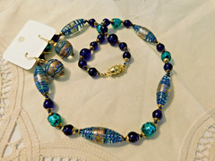 Murano Art Glass Beaded Necklace and Earrings Vintage Set