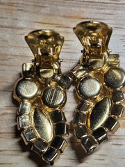 Vintage Gold Tone Clip On Earrings AB Brown & Clear Glass Crystals Sparkling