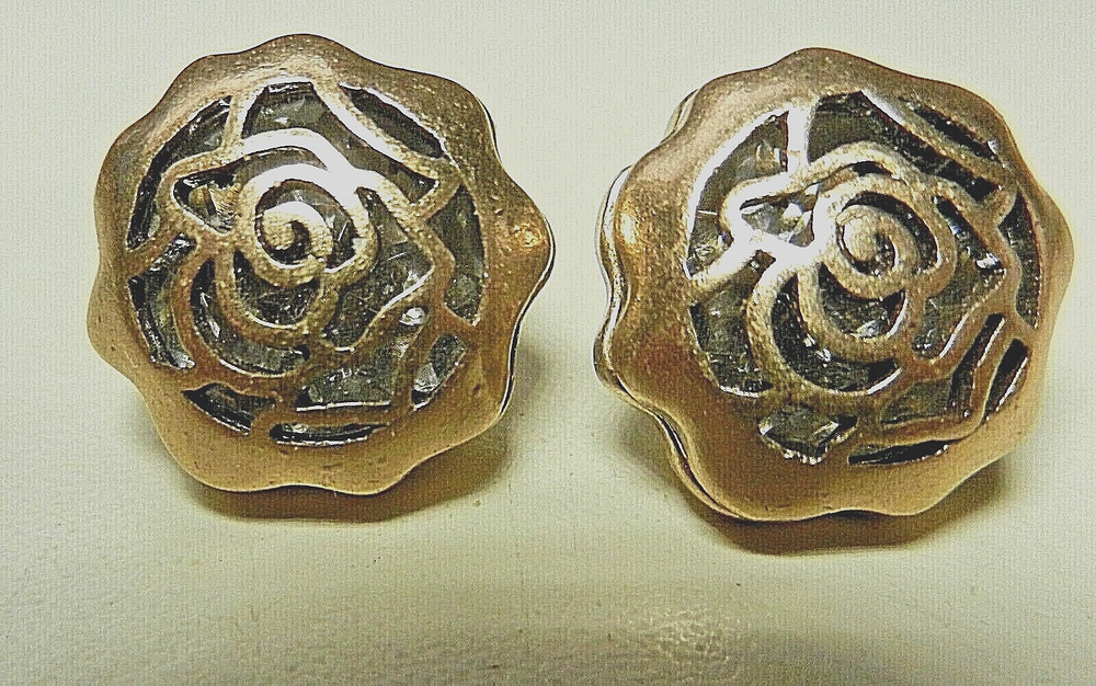 Vintage Elegant Cut Crystal in a Rose Etched Gold Filled Cage- Post Earrings