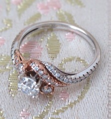 14k Gold Diamond Crossover Engagement￼ Ring Solitaire LLJ Modern Heirloom 585