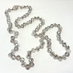 Vintage Smoky Gray Crystal Necklace Beaded Long Strand Magnetic Clasp 38″