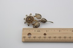Vintage 800 silver filigree flower brooch trombone clasp 2.5″ signed