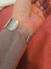 Vtg 70s Modernist Southwst .75″ Wide Sterling 925 Cuff Bracelet & Teal Acrylic?