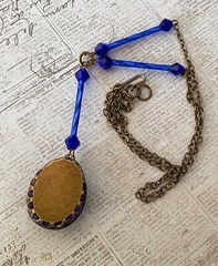 Vintage Scarab Necklace Egyptian Revival Pendant Antique Czech Cobalt Blue Glass