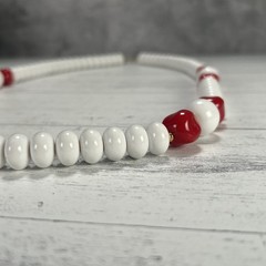 Vintage White Lucite Beaded Necklace Red Accents 1970s-1980s Costume Jewelry