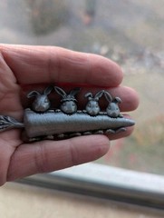 Pewter Brooch Bunny Rabbit Family Eating A Carrot Signed CAJC Vintage