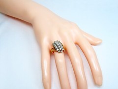 Vintage 10k Gold White Diamond Cluster Statment Cocktail Ring Split Shank Design