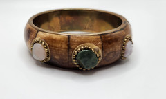 Vintage Brass and Bone with gemstones Bangle bracelet