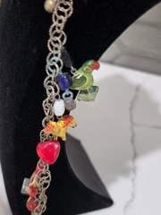 Vintage Tropicana Necklace Silver Wooden Animals Birds Chain Parrot Hearts 1960s