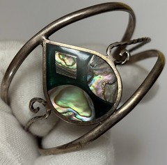 925 Sterling Silver Mother Of Pearl Enamel Cuff Bracelet Child 5.50in Mexico VTG