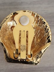 Vintage Marvella Goldtone Starfish Seashell Clip Earrings Faux Pearl HTF Clip On