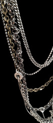 VTG 90s Edgy Layered Chains Fossil 8 Strand Rock Star Statement Necklace 23″
