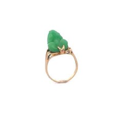 Diamond Gold Frog Ring Carved Jade 18k Yellow Vintage