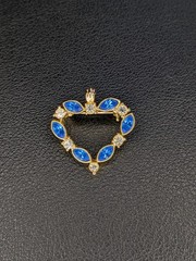 Vintage Gold Tone Heart Shaped Pendant – Blue and Clear Gemstones