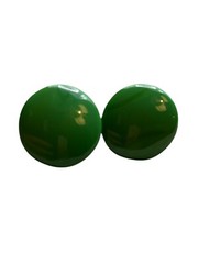 Chunky MOD Lucite Clip Earrings Marbled Green Button Domed Round MCM Vintage