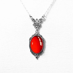 Gothic Blood Red Quartz Pendant Necklace Vampire Witch Choker Women Jewelry