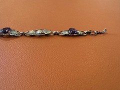 Vtg Antique Gold on Sterling Silver Bracelet w/ Faceted Purple Glass or Stones