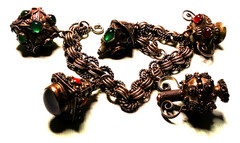 Vintage Etruscan Revival 800 Silver Bracelet With (5) Fob Charms, 7.75″ 51.4gr