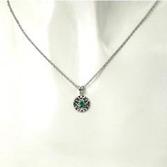 14K Solid White Gold Natural Emerald Circle Reflection Pendant Necklace