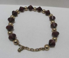 Vtg WOOD Dark Brown Bi-Cone Beads Gold Tone Round Beads Necklace Max 16”