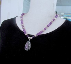 STERLING & AMETHYST MEXICO PENDANT & NECKLACE, 22 INCHES, 8.5MM WIDE, 49 GRAMS