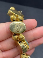 Vintage Corocraft Gold Tone Victorian Gemstone Sliding Charm Bracelet Sz 8.75