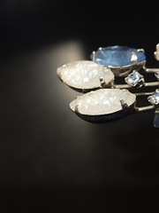 Juliana Delizza & Elster Blue Rhinestone and Glass Clip on Earrings and Brooch