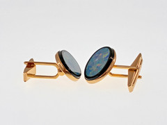 14K Yellow Gold Opal B.A. Ballou Cufflinks Bullet Back Retro MCM Jewelry B.A.B
