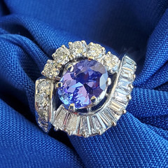 Original EARTH MINED TANZANITE DIAMOND DECO Engagement Ring Solitaire 14K GOLD 7