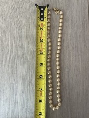 Vintage Jewelry Necklace String of Man-Made Pearls 18″ Gold Clasp with Letter”D”