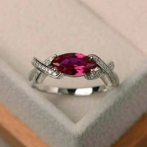3Ct Art Deco Style Lab-Created Diamond & Ruby Anniversary 14K White Gold FN Ring