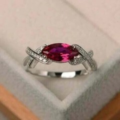 3Ct Art Deco Style Lab-Created Diamond & Ruby Anniversary 14K White Gold FN Ring