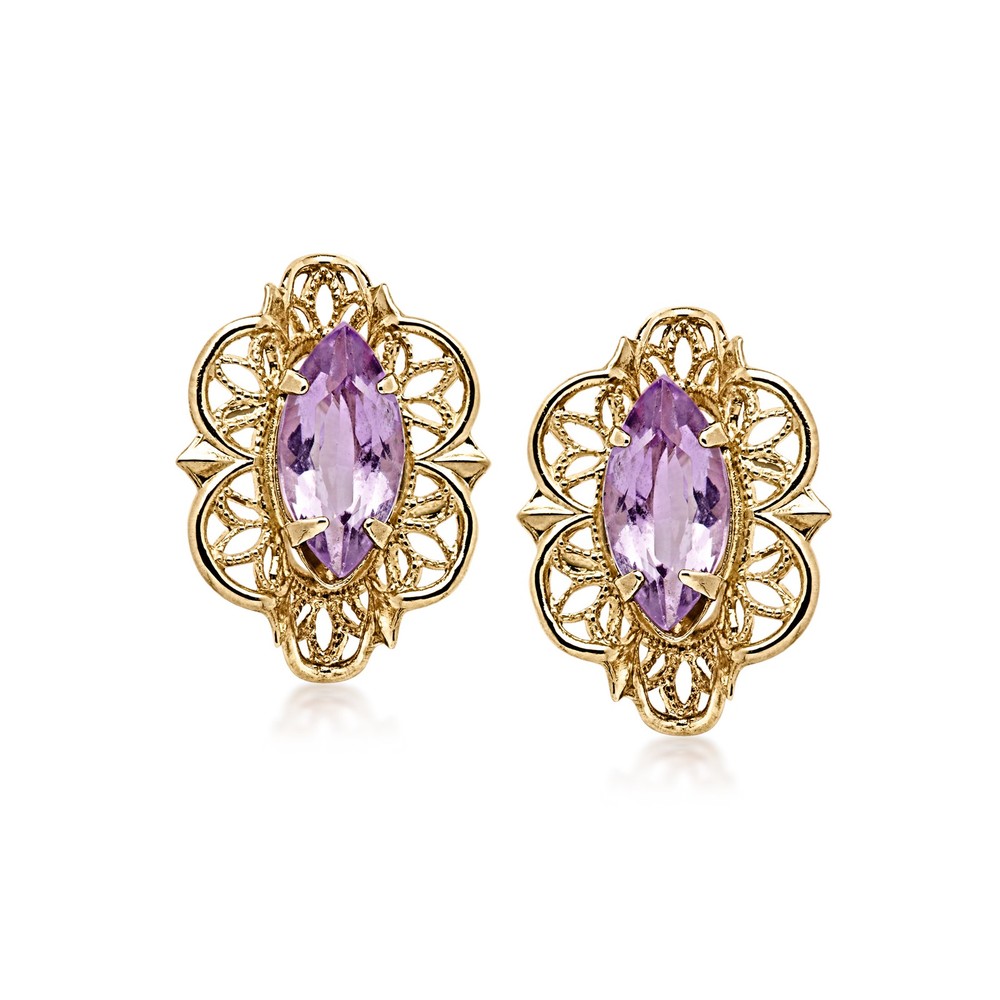 Vintage 1.00 ct. t.w. Amethyst Scrollwork Earrings in 14kt Yellow Gold