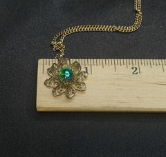 Vintage 1980s Brass Filigree Necklace Rich Gems Las Vegas Unsigned