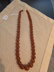 Vintage Bakelite Necklace Round Beaded Cognac Baltic Amber Color
