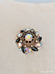 Stunning Dome Shaped Black & AB Marquis cut Rhinestone Flower Brooch