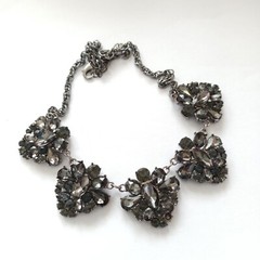 Vintage Smoky Gray Necklace Cocktail Rhinestone Bib Victorian Revival Royal VTG