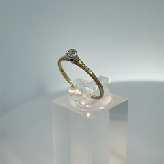 14K Antique Yellow/White Gold Solitaire Old European Cut .05 Ct Detailed Ring