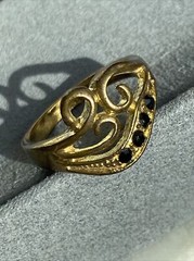 Vintage Black Crystal Rhinestones Openwork Swirls Scrolls Climber Ring Size 7.75