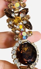 JULIANA D&E 5 Link BRACELET GOLD TONE TOPAZ & AB RHINESTONE VINTAGE