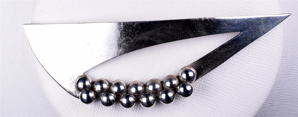 Large Carsi Sterling 0.925 Silver Mid-Century Pin Brooch Modernist Bubble 3 5/8″