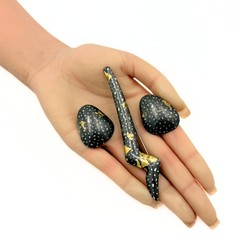 Sydney Lynch Marked Sterling Silver Black Gold Modernist Earrings Brooch Set
